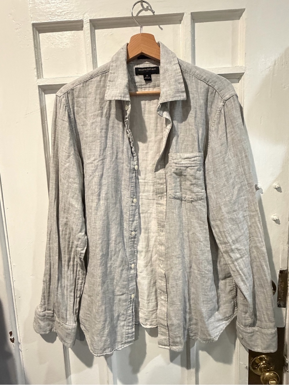 Banana Republic Light Gray Men's Linen Button-Down Shirt